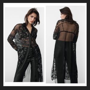 Zara Black Sheer Embroidered Blouse